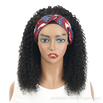 Human Hair Headband Wigs Kinky Curly Natural Brazilian Hair Wig With Headband Jerry Short Curly Human Hair Wigs for Black Women